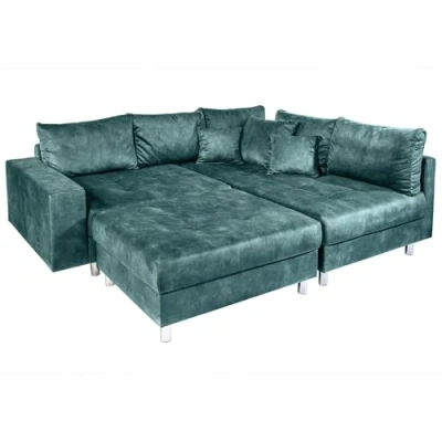 Abbildung von riess ambiente Ecksofa KENT 220cm petrol, Einzelartikel 1 Teile, Wohnzimmer · Microvelours L Form Ottomane beidseitig Design