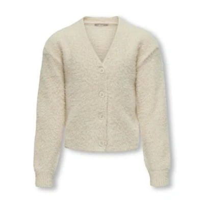 Abbildung von Kids ONLY Normal Geschnitten Vausschnitt TIEF Angesetzte Schulter Strickjacke für Kinder, Größe: 122/128, Whitecap gray
