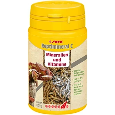 Abbildung von sera Reptimineral C, Schildkröte, Puder, Allgemeiner Gesundheitszustand, Universal, Vitamin A, B1, B12, B2, B6, D3, E, K3, Kalzium, Eisen, Magnesium, Phosphorus, Kalium, Natrium, Zink