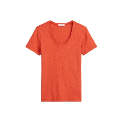 Abbildung von Marc OߴPolo Damen T Shirt mit getwistetem Ausschnitt Regular Fit, Rot (Burnt Red), XXS