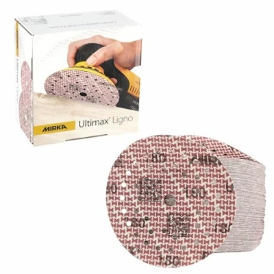 Abbildung von Mirka Ultimax Ligno Ø 125mm Schleifscheiben Klett Multifit/Korn 180/100 Stück/Multi Lochung/zum Schleifen von Holzoberflächen