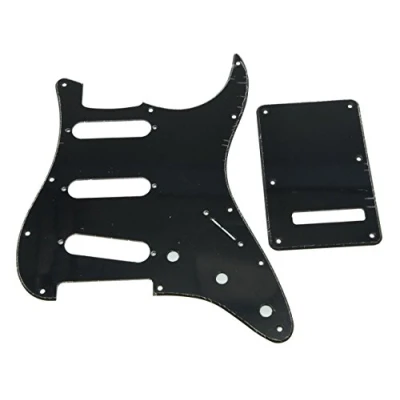 Abbildung von KAISH Schlagbrett im ST/Stratocaster Stil, 11 Löcher, SSS Pickguard mit ST Rückplatte, Tremolo Trem Abdeckung für USA/Mexiko Stratocaster/Stratocaster, schwarz, 1 lagig