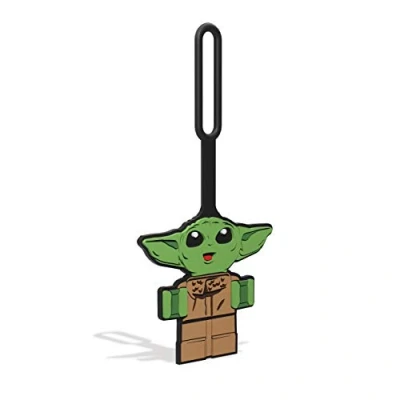 Abbildung von LEGO Star Wars Gepäckanhänger aus Silikon Smiling Grogu (52961) beschreibbare Oberfläche auf der Rückseite zur Identifizierung von Ausweisen, misst 16,5 cm lang, für Reisen, Koffer, Rucksack