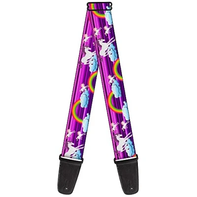 Abbildung von Buckle Down Gitarrengurt Unicorns Rainbows Stripes lila 2&quot; breit