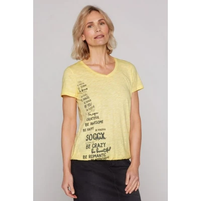 Abbildung von Soccx MIT Gummizugsaum UND Label Print Tshirt print, Damen, Größe: XXL, Soft yellow