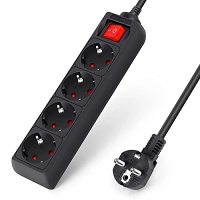 Abbildung von Aigostar Steckdosenleiste 4 Fach mit Schalter Tischsteckdose Kindersicherung 1,5m Kabel, Schwarz