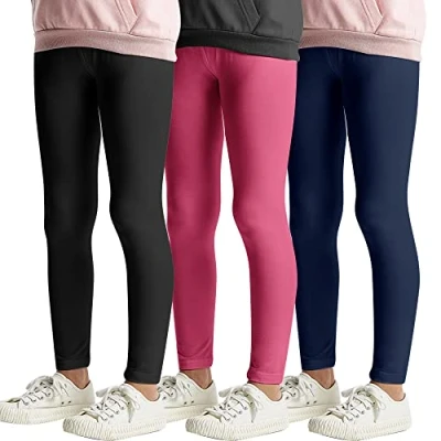 Abbildung von L&amp;K II 3er Pack Kinderleggings Basic Uni Farbe Mädchen Baby Leggins Fitness Hose Baumwolle 2708 Schwarz Pink Marine Blau 116
