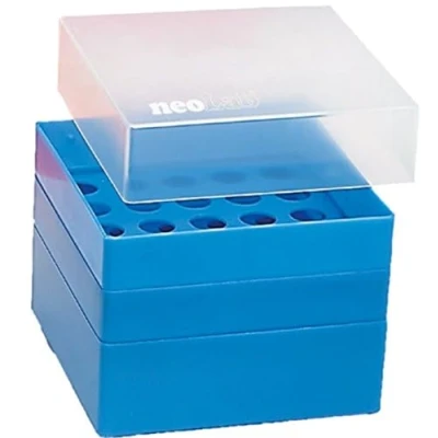 Abbildung von neoLabLine Polypropylen Aufbewahrungsbox für 50 ml Röhrchen, 3 x Plätze, Blau