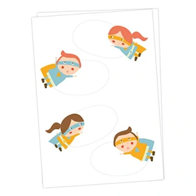 Abbildung von Papierdrachen 8 Bunte Sticker zum Beschreiben für Kinder Motiv Superhelden Ideal Beschriften von Schulbüchern und Schulheften oder Geschenken zu Weihnachten