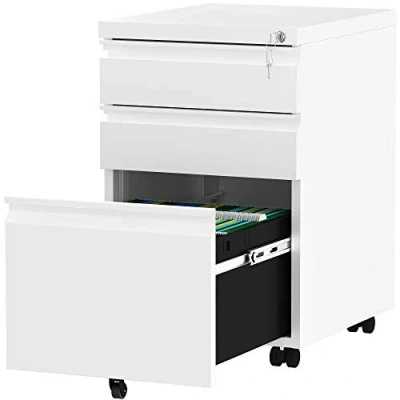 Abbildung von YITAHOME Mobiler Aktenschrank, Abschließbar Rollcontainer mit 3 Schubladen für A4, Legal, Letter, Metall Büroschrank Rollen Home Office, 46 x 39 62cm, Weiß