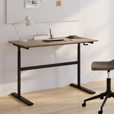 Abbildung von Steh Sitz Schreibtisch mit Kurbel verstellbare Höhe 70 120 cm Holz nach Buchenart und schwarz IDMarket