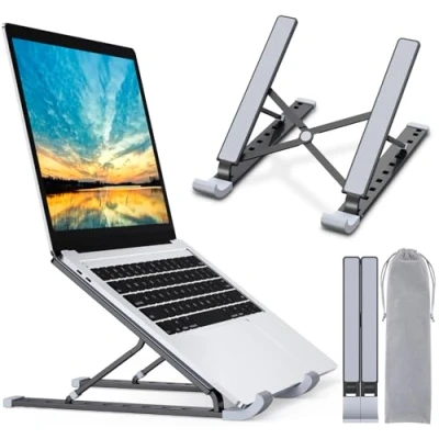 Abbildung von Babacom Laptop Ständer, 9 Stufe Aluminium Stand, Tragbar Höhenverstellbarer Belüfteter Notebook Ständer Kompatibel mit MacBook Pro Air, und andere 10 15,6 Laptops Tablet, Schwarz