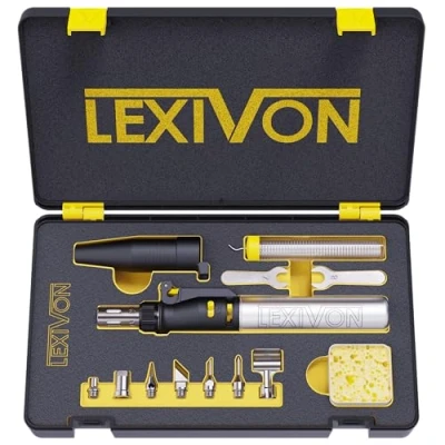 Abbildung von LEXIVON Butan Lötkolben Kit Kabellos Gas löt, Selbstentzündende einstellbare Flamme, 7 Aufsätze Set, Arbeitstemperatur bis 1300C, und zu 600C ein während Sie mit Lötspitzen arbeiten (LX 770)