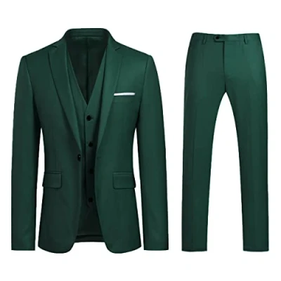 Abbildung von Allthemen Anzug Herren Slim Fit 3 Teilig Anzüge Modern Herrenanzug Sakko Hose Weste für Business Hochzeit Grün L