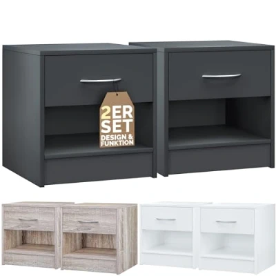 Abbildung von Casaria Nachttisch Kiel (2 St), mit Schublade 41x39x28cm Holz Modern Schlafzimmer Bett Nachtschrank