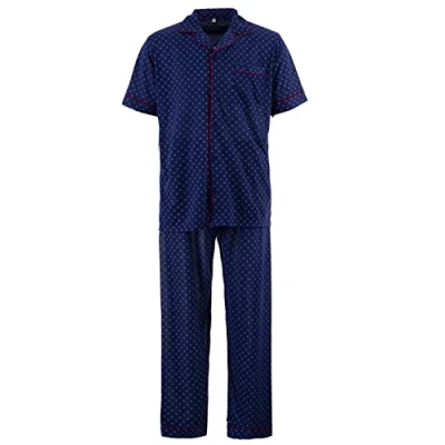 Abbildung von LUCKY Herren Pyjama Set Kurzarm 2 teilig Schlafanzug Knopfleiste Schlafshirt Winter, Farbe:Navy, Größe:XL