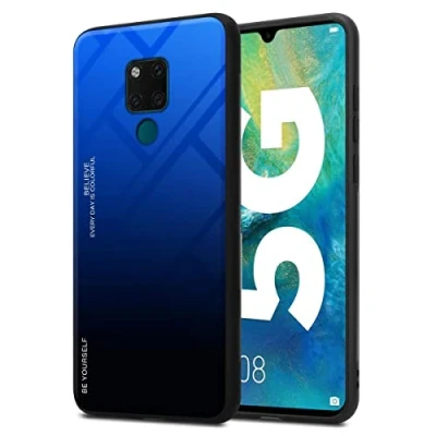 Abbildung von Cadorabo Hülle kompatibel mit Huawei Mate 20 Schutzhülle TPU Silikon Case Glas Slim Kratzfest Weiche Gummi Rundumschutz für in Schwarz