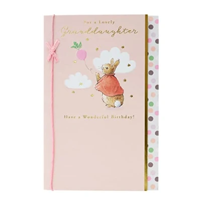 Abbildung von UK Greetings Geburtstagskarte für Enkelin, niedliches rosa Peter Hasen Design