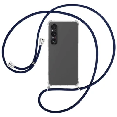 Abbildung von mtb more energy® Handykette kompatibel mit Sony Xperia 1 VI dunkelblau/Metallteile: Silber Smartphone Hülle zum Umhängen TPU Case