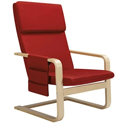 Abbildung von BAKAJI, Rot, Ergonomischer Relax Stuhl, Bezug aus Baumwolle, Tasche 2 Fächern, Holz Metall, Standard