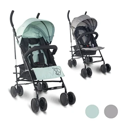 Abbildung von Mobiclinic®, Kinderwagen, Buggy, Elefant, Verstellbare Rückenlehne, Doppeltes Sicherheitssystem, Abnehmbare Räder, Verstellbarer 5 Punkt Gurt, Leichter Grau und schwarz