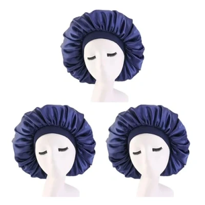 Abbildung von DEPHNARSA 3PCS Extra Large Sleep Cap Jumbo Satin Bonnet with Comfort Elastic Band (E Navy 3PK)