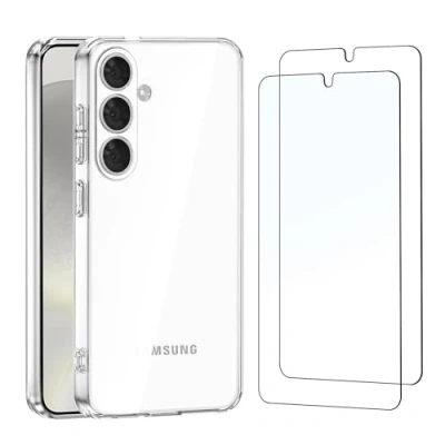 Abbildung von NEW&#039;C Hülle für Samsung Galaxy S24 Plus / S24+ 5G Super Transparent Silikon Weiches TPU Gel und 2 x Panzer Schutz Glas Kratzfest