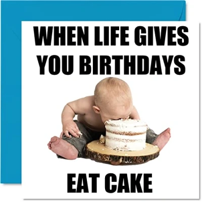 Abbildung von Lustige Geburtstagskarten für Frauen und Männer Eat Cake Meme Happy Birthday Karte Freunde, Mutter, Vater, Bruder, Schwester, Sohn, Tochter, Oma, Großvater, 145 mm x mm, Witz, Humor,