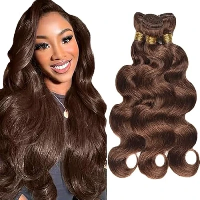 Abbildung von Tuheerst Human Hair Bundles Brazilian Body Wave 3 Bündel Natürliche Braun Echthaar Tressen Menschliches Haar Brasilianisches #4 Chocolate No Smell for Woman 28 Zoll