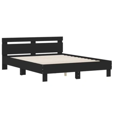 Abbildung von vidaXL Bettgestell, Bett mit Kopfteil, Bettrahmen Lattenrost, Doppelbett Schlafzimmerbett Stauraum, Schwarz 140x200cm Holzwerkstoff