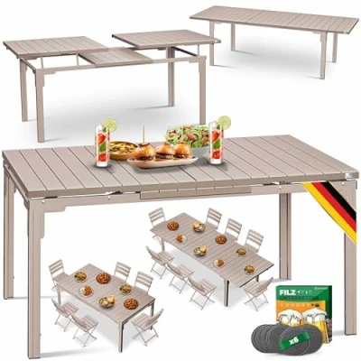 Abbildung von KESSER® Ausziehtisch Gartentisch Ausziehbar 180/240x90cm für bis 8 Personen erweiterbar Esstisch Wetterfest &amp; UV Beständig Pulverbeschichteter Stahl Tisch mit 6 Filz Untersetzer Garten Terrasse