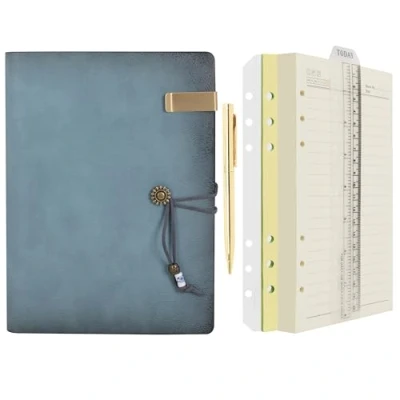 Abbildung von Wonderpool Leder Tagebuch Notizbuch RingbuchNachfüllbarer Ordner Schreibpapier Spirale Business Notizblöcken Vintage Einband für Büro Plan Reisen Organizer (a Cyan, A5)