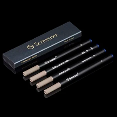 Abbildung von Scriveiner Tintenroller Mine Blau Breit 4 Rollerball Refill Minen in hervorragender Qualität für Stifte Sicherheits Keramikmine B Schmidt 888