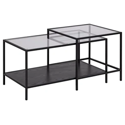 Abbildung von ACTONA GROUP Couchtisch, (Set, 2 St.), Metallgestell im Industrie Look, Glastischplatte und rechteckiger Form