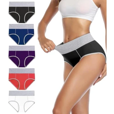 Abbildung von wirarpa Unterhosen Damen Baumwolle Unterwäsche Frauen Taillenslip Hohe Taille Slip 5er Pack Größe XL