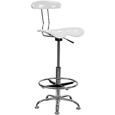 Abbildung von Flash Furniture Arbeitshocker mit Rückenlehne Ergonomischer Schreibtischstuhl höhenverstellbar Fußring aus Metall Bürostuhl Traktorsitz für Home Office Weiß, 50.8 x 43.82 104.14 cm