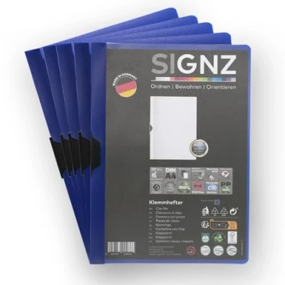 Abbildung von SIGNZ Klemmhefter DIN A4, 5 Stück, dunkelblau, Für bis zu 30 Blatt, CO2 neutral hergestellt, made in Germany