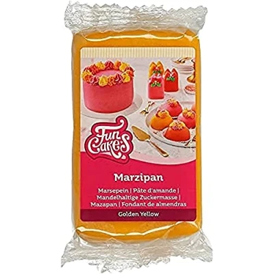 Abbildung von FunCakes Mandelhaltige Zuckermasse (holländisches Marzipan) Golden Yellow: Einfach zu verwenden und geschmeidig, perfekt zum Dekorieren von Kuchen, Halal, koscher glutenfrei. 250 g.