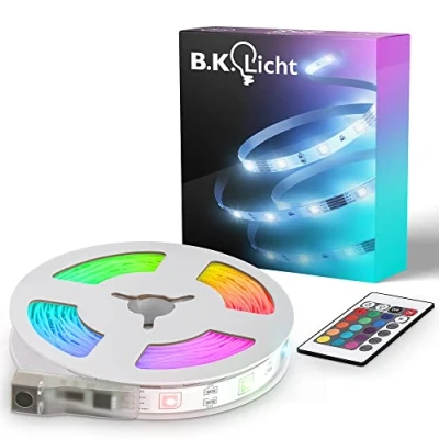 Abbildung von B.K.Licht LED Stripe USB Strip, 3 m, mit Farbwechsel, 90 flammig, Lichtleiste, Fernbedienung, selbstklebend