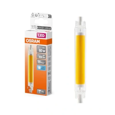 Abbildung von OSRAM LED Slim Line schlanke multicolor Lampe mit R7s Retrofit Sockel, 8 W / 806 lm, klar, kaltweißes Licht 4000 K, nicht dimmbar, IP20, bleifreies Glas, 16 mm Durchmesser.