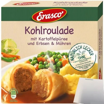 Abbildung von Erasco Kohlroulade in Sauce mit Kartoffelpüree Erbsen und Möhren (1x480g Packung) + usy Block