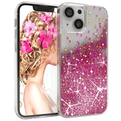 Abbildung von EAZY CASE Hülle kompatibel mit iPhone 13 Mini Schutzhülle Flüssig Glitzer, Handyhülle, Schutzhülle, Back Cover Glitter Flüssigkeit, TPU/Silikon, Transparent/Durchsichtig, Pink