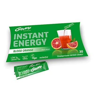 Abbildung von GoMo ENERGY® Vitaldrink mit Stevia gesüsst│ Wachmacher Koffein, Zink, Magnesium und Vitamin B Komplex hochdosiert │ BLOOD ORANGE 30 Einzelportionen