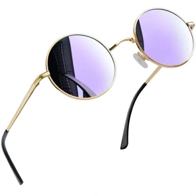 Abbildung von Joopin Retro Sonnenbrille Herren Runde Lila Polarisierte Damen Verspiegelt Klassische Hippie Brille UV400 mit Metallrahmen (Gold Violett Verspiegelt)