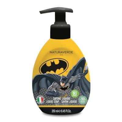 Abbildung von Naturaverde Kids Warner Bros Batman Flüssigseife für Kinder, Kinderseife mit grünem Tee Extrakt, Bio Handseife, 250 ml