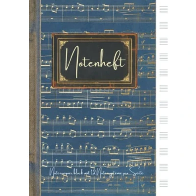 Abbildung von Notenheft blanko: 110 Seiten mit 12 Notenzeilen / Systeme pro Blatt Blaues DIN A4 Notenlinienheft Papier 90g/m² Musikheft Notenlinien für Anfänger und Fortgeschrittene geeigne
