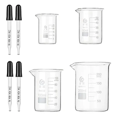Abbildung von Hyber&amp;Cara Becherglas niedrige Form mit Ausguss, Boro 3.3 Griffin 25 ml 50 100 200 4 Stück 1 Glaspipette