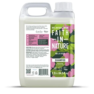 Abbildung von Faith In Nature Natural Wild Rose Shampoo, Restoring, Vegan &amp; Cruelty Free, No SLS or Parabens, For Normal to Dry Hair, 2.5L