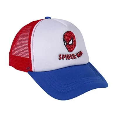 Abbildung von Cap für Kinder mit Gewölbtem Schirm Spiderman Dreifarbig 4 bis 8 Jahre Sticker Kollektion Aufdruck Verstellbarem Klettverschluss Original Produkt in Spanien Designed