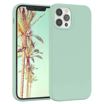 Abbildung von EAZY CASE Premium Silikon Handyhülle kompatibel mit iPhone 12/12 Pro, Slimcover Kameraschutz und Innenfutter, Silikonhülle, Schutzhülle, Bumper, Handy Case, Hülle, Softcase, Mintgrün, Grün